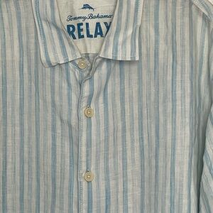 Tommy Bahama Relax Blue and White Striped S/S Button Down Shirt Men's  XL